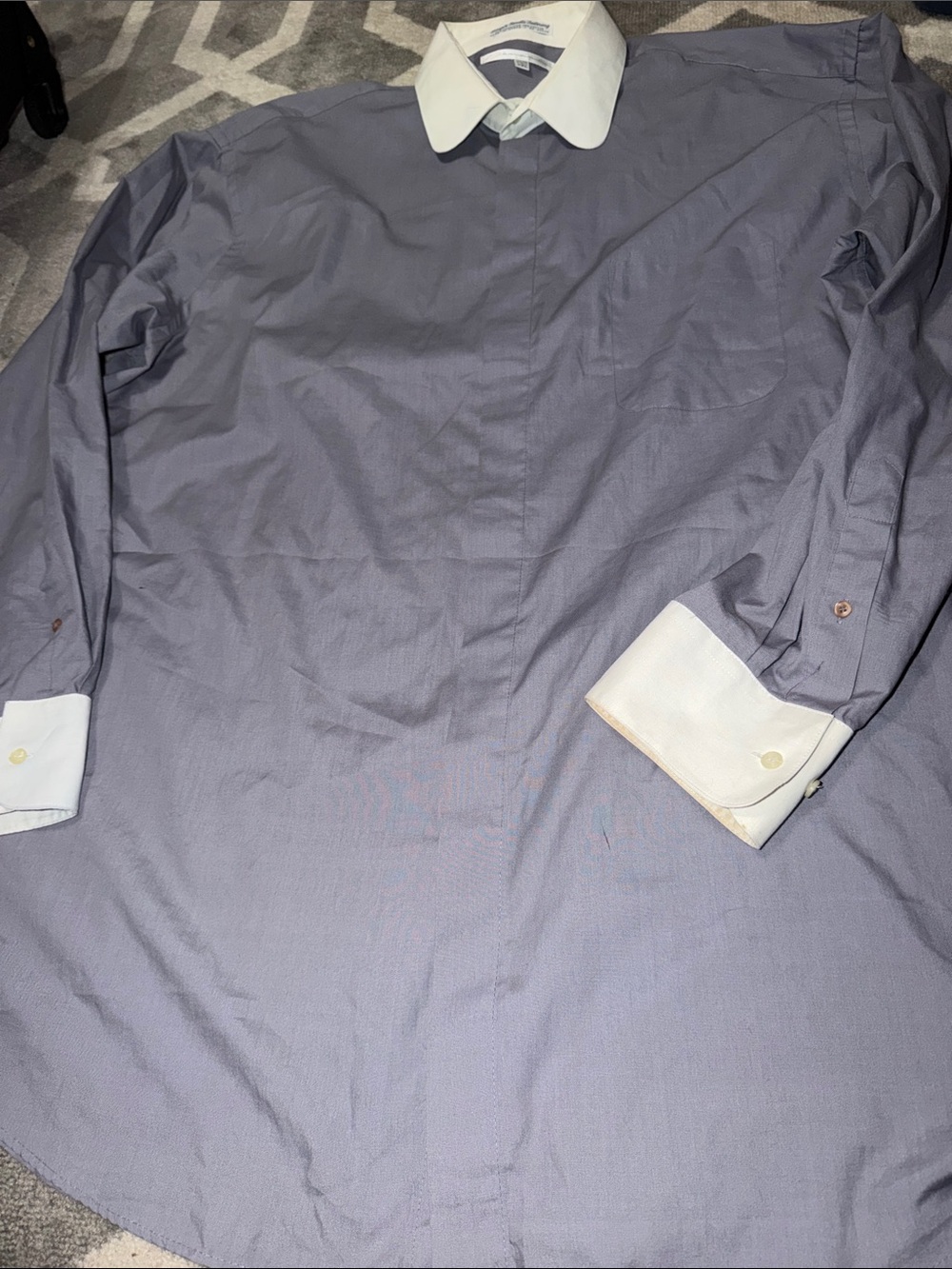 D’amante Men’s 2X gray & white button up